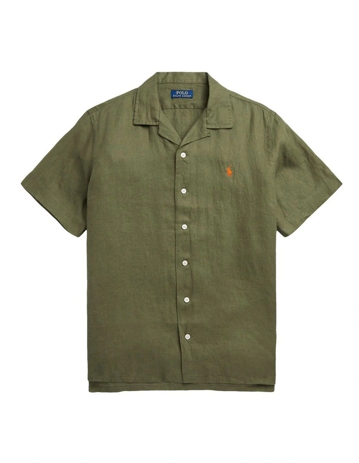 Classic Fit Linen Camp Shirt in Green
