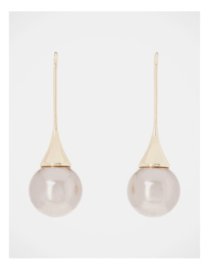 Large Brown Pearl Gold Long Sleek Hook Earring