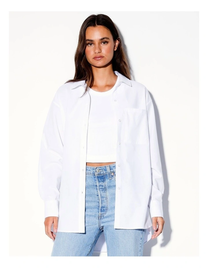 Organic Cotton Blend Boyfriend Shirt in White