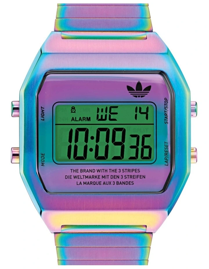 Digital Two Stainless Steel Watch in Iridescent