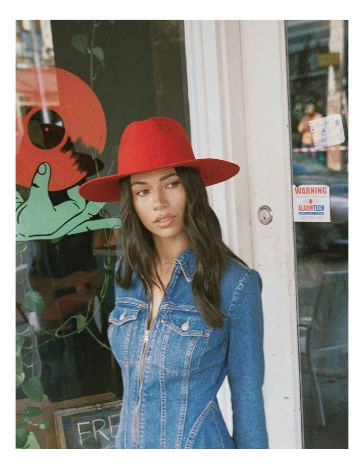 Callisto Wool Fedora Hat in Scarlet Red