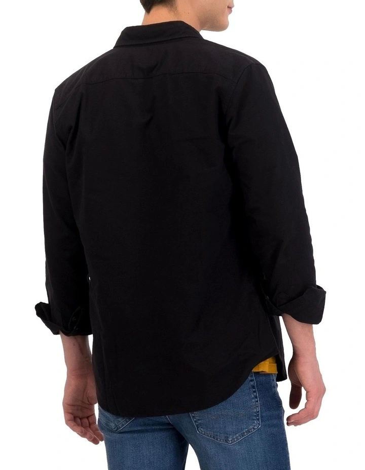 Slim Fit Oxford Button Up Shirt in Black