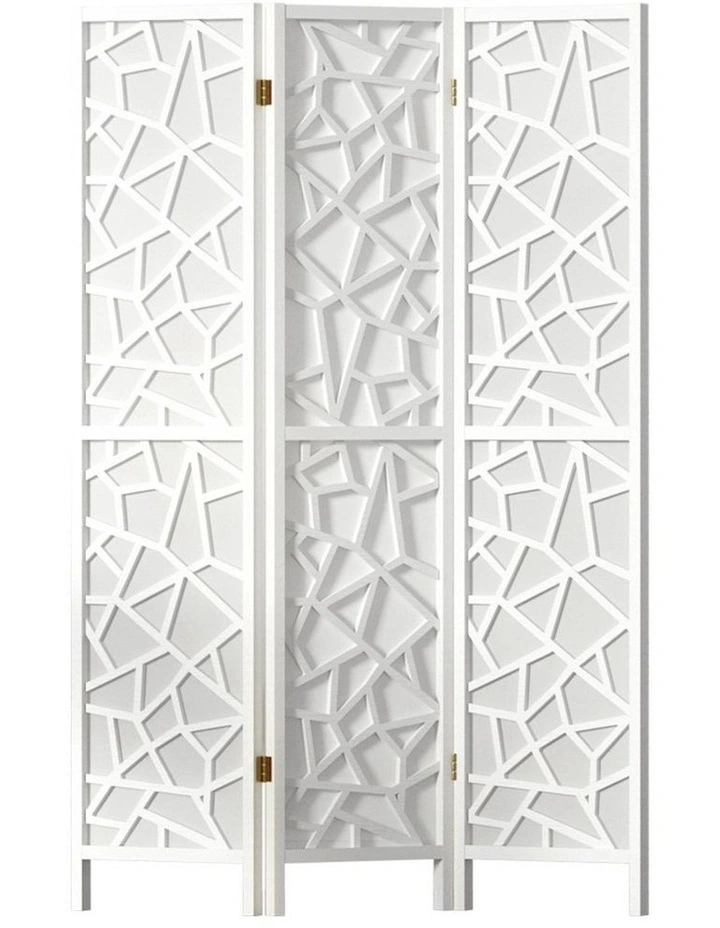 Foldable Clover Room 3 Panel Divider Screen in White