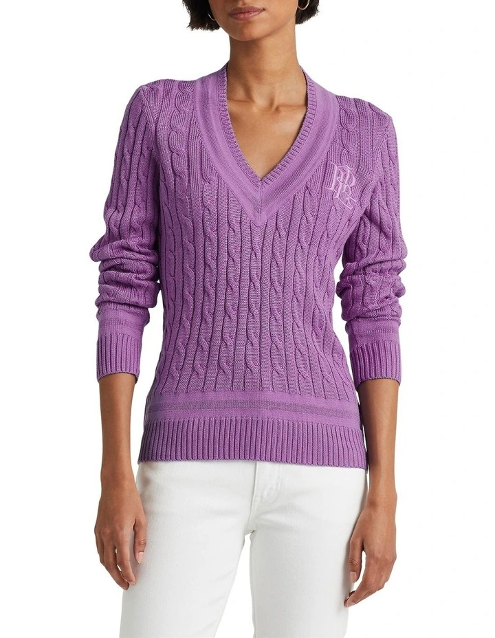 Cable-Knit Cricket Sweater in Purple