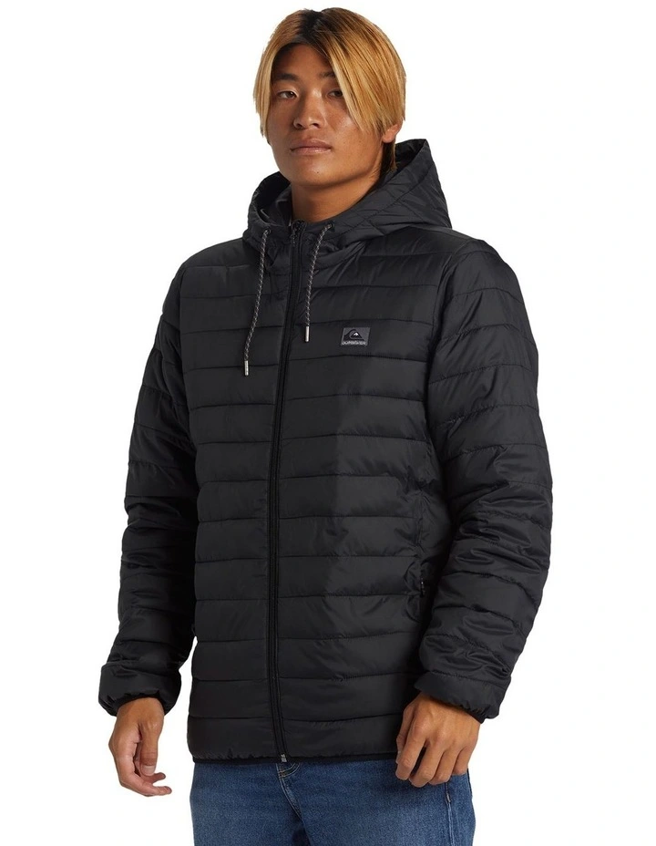 Scaly Hood Puffer Jacket in Black
