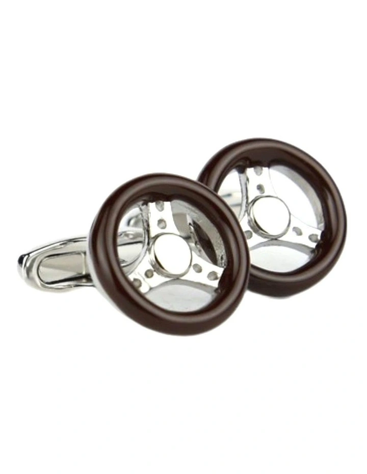 Steering Wheel Cufflink in Silver