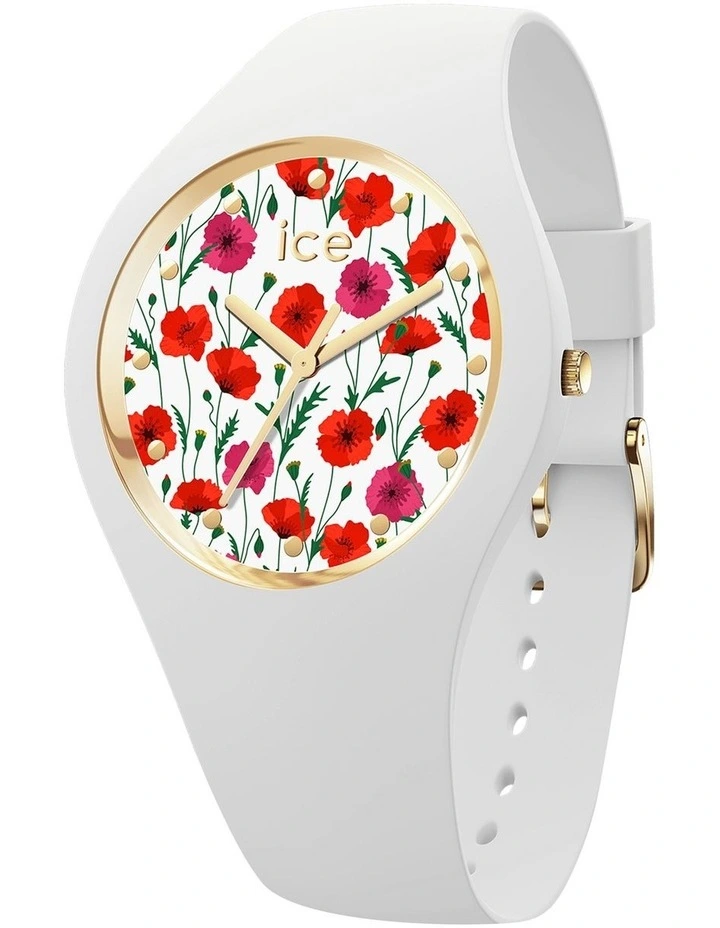Ice Flower Poppy Small White Silicone Quartz Watch