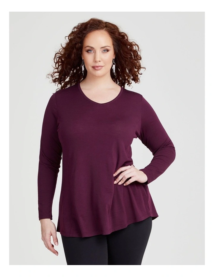 Wool Bamboo V-Neck Top in Merlot