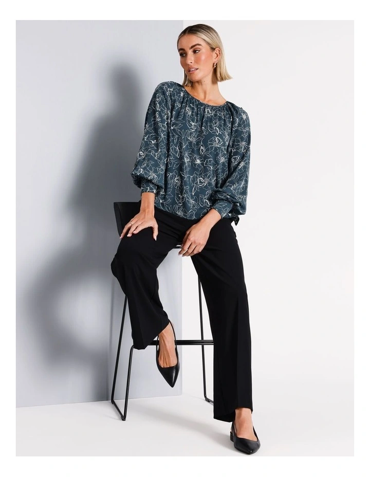 Recycled Poly Blend Gathered Neck Top in Assorted