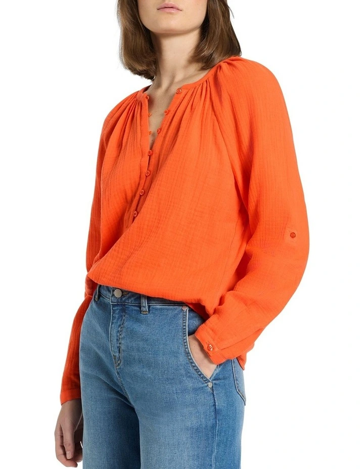 Cassidy Cotton Crinkle Top in Persimmon