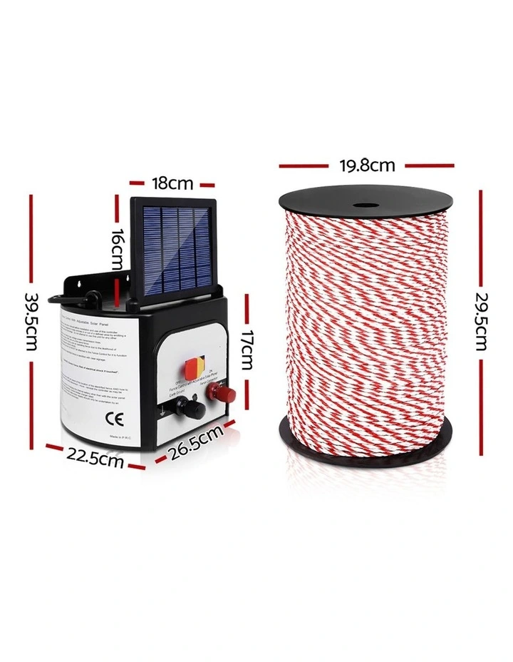 Giantz Electric Fence Energiser 8km Solar Powered Charger 500m Polytape Rope