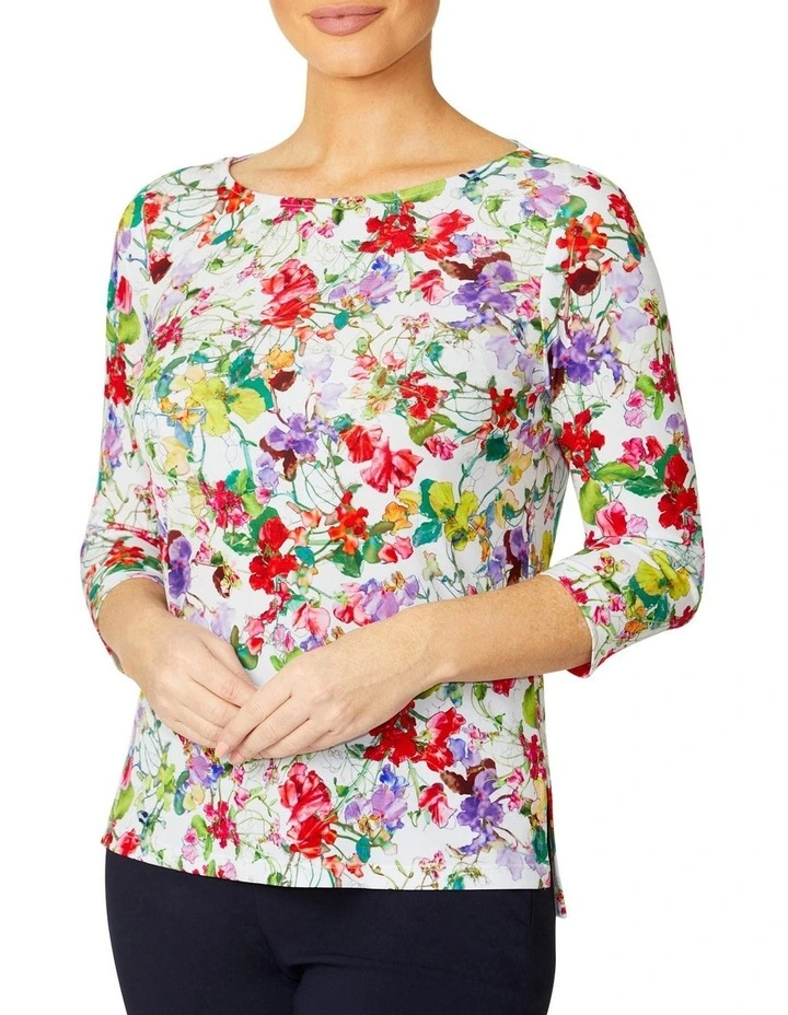 Remy Fresh Bloom Jersey Top in Blue