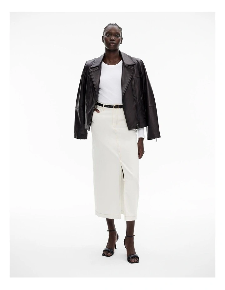 Cotton Long Sleeve Rib Top in Pure White