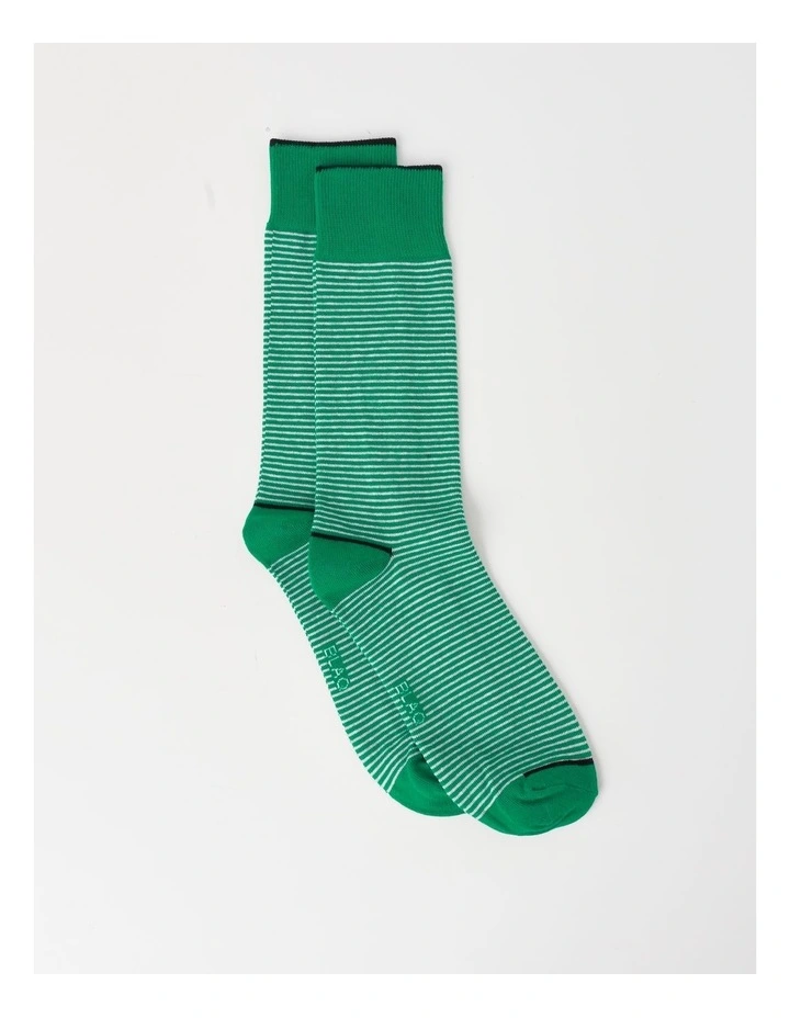 Fine Stripe Cotton Socks in Green