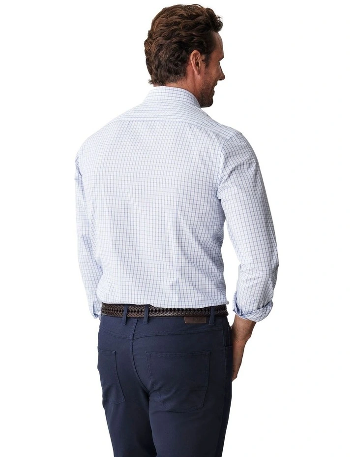 Tailored Non Iron Check Long Sleeve Shirt in Blue