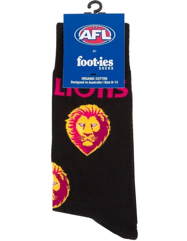 Brisbane Lions Mascot Organic Cotton Socks in Black