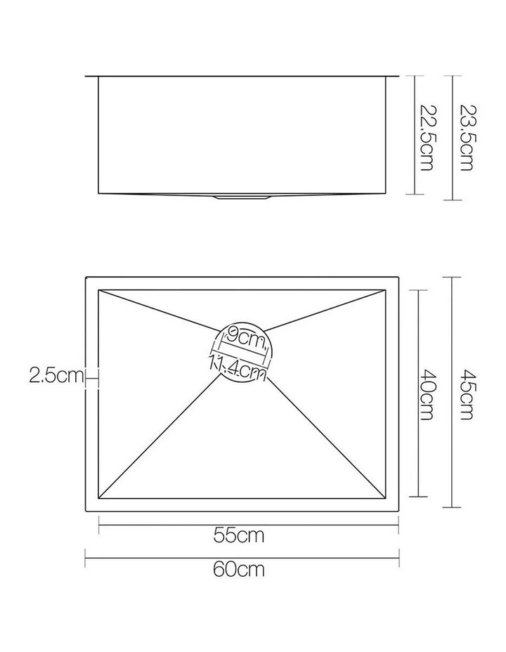 Kitchen Sink Stainless Steel 60X45CM Basin Single Bowl Laundry in Black