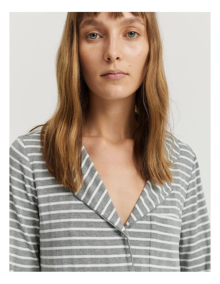 Stripe Long Sleeve Pyjama Shirt in Grey Marle Stripe