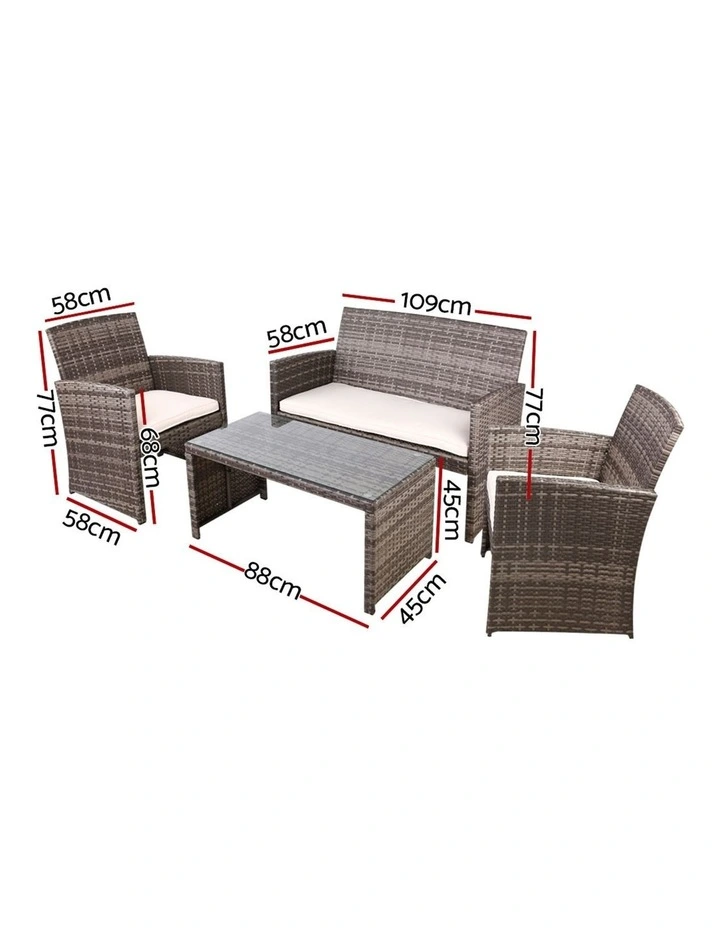 Garden Furniture Outdoor Lounge Setting Wicker Sofa Set Storage Cover Mixed Grey