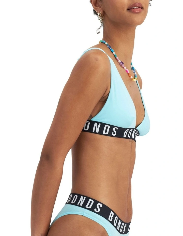 Icons Super Logo Deep V Crop Bralette in Unreal Aqua