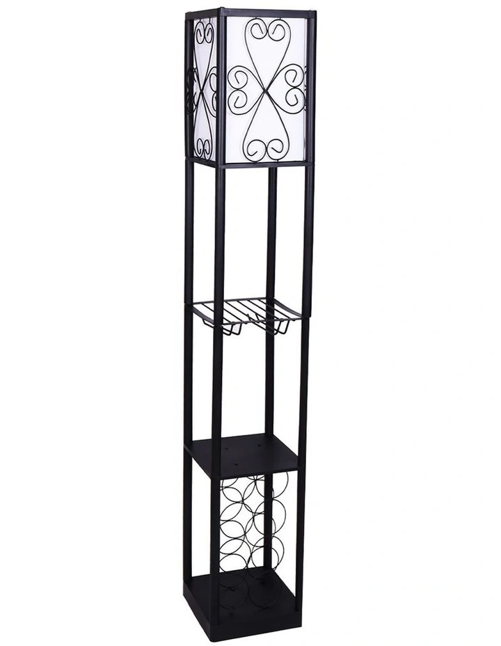 Metal Etagere Floor Lamp Stand Shade With Wine Holder Shelf Shelves Storage