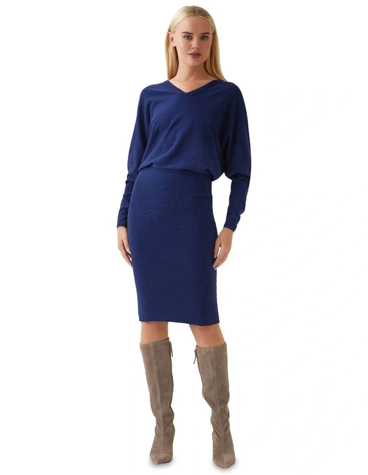Francesca V-Neck Knitted Dress in Navy