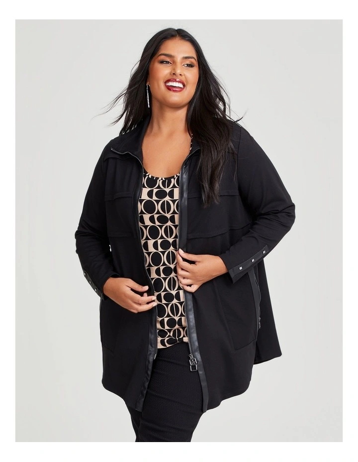 Zip Bamboo And Leather Jacket in Black