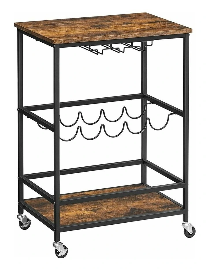 Bar Cart with Wheels Rustic in Brown/Black