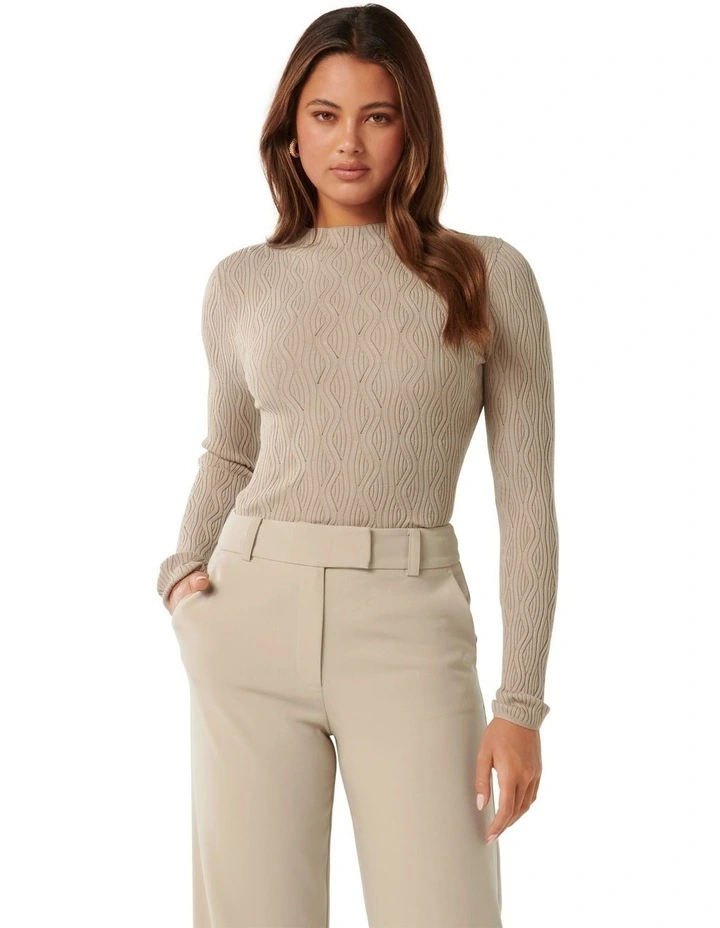 Everley High-Neck Wave Jumper in Beige
