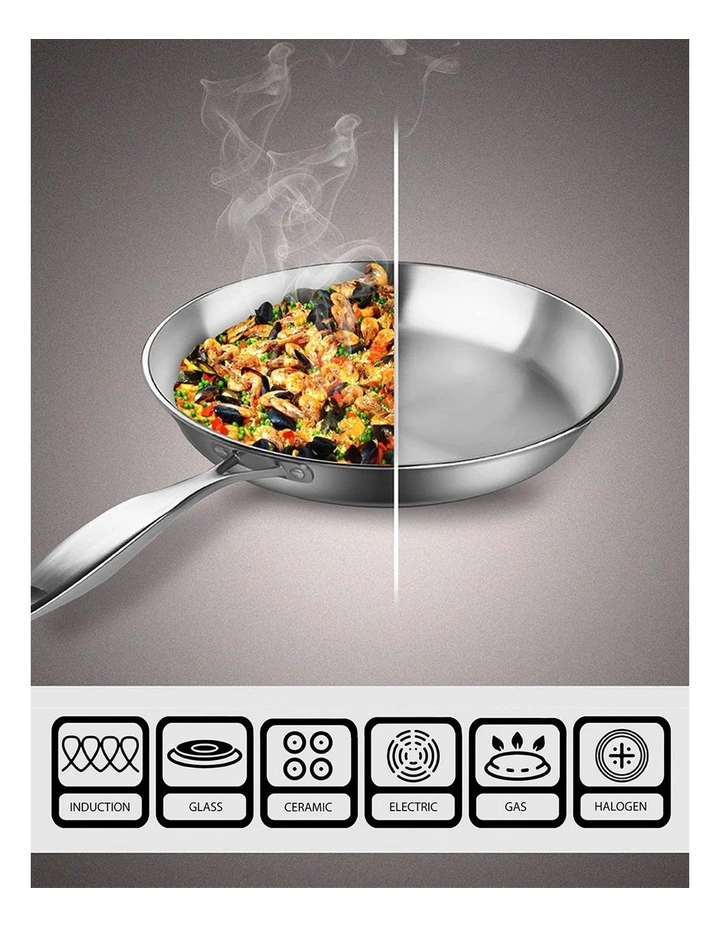 Stainless Steel Induction Cooking Fry Pan 32cm in Silver