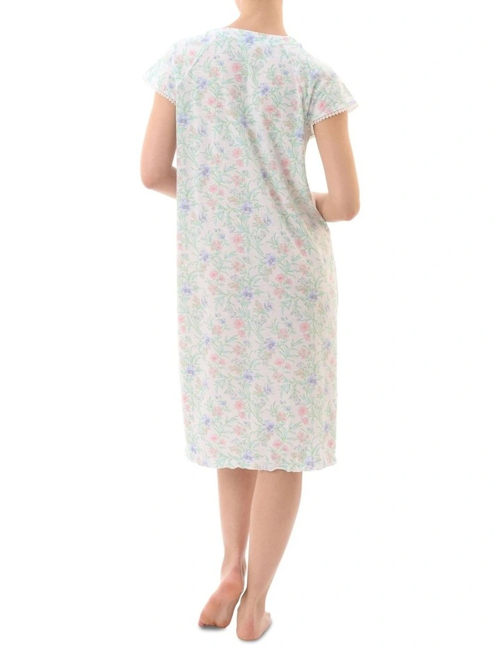 Cotton Flutter Sleeve Nightie in White Multi