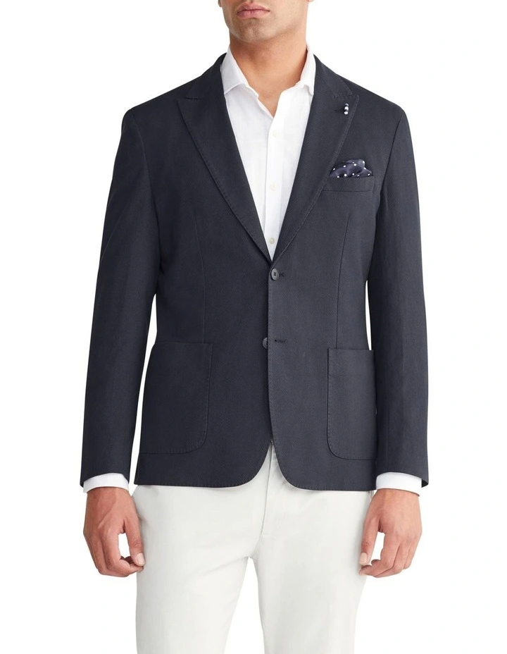 Slim Text Plain Suit Jacket in Blue