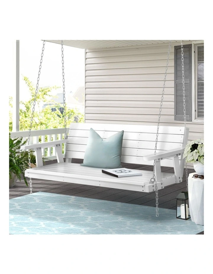 Porch Wooden Bench Swing 3 Seat Chair in White