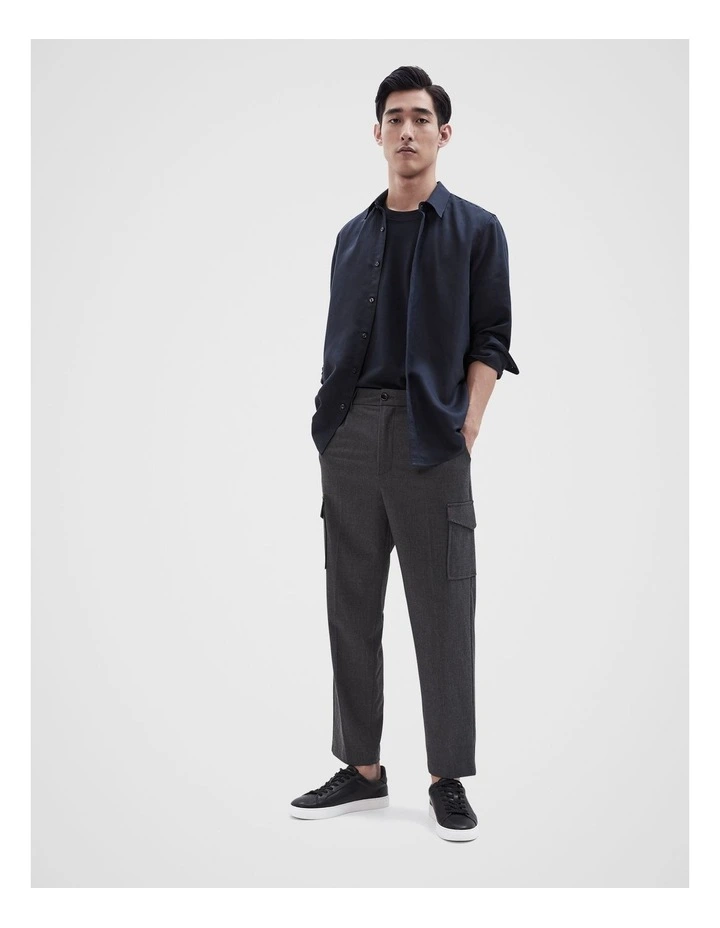 Lyocell Blend Long Sleeves Regular Fit Shirt in Navy