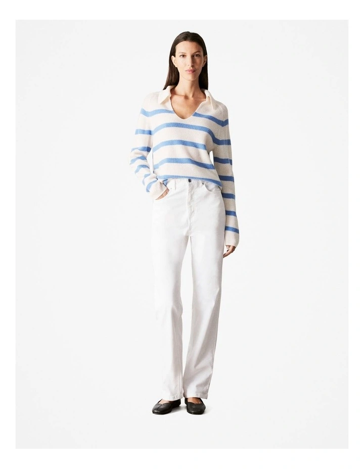 Merino Cashmere Stripe Collared Knit in Wedgewood Blue