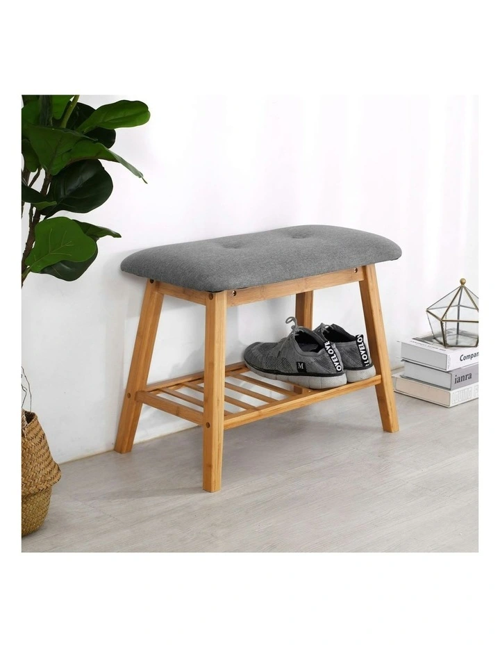 Multifunctional Natural Bamboo Shoe Bench 60x30.5x44cm in Brown