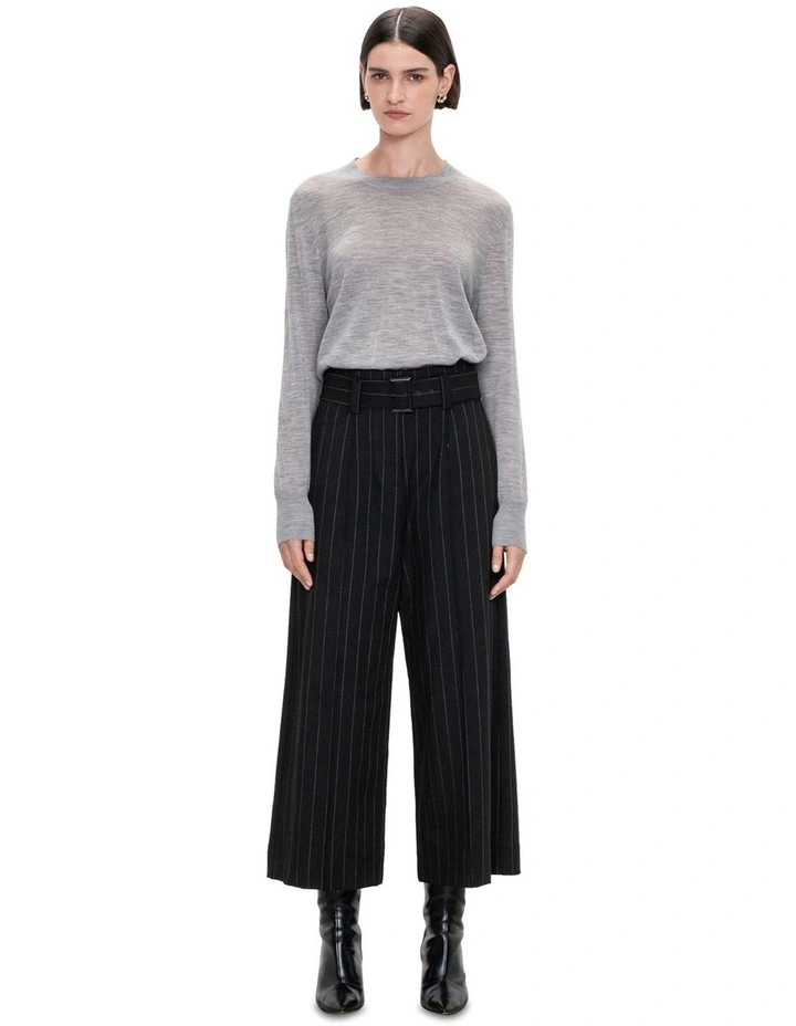 Pinstripe Belted Culottes in Black