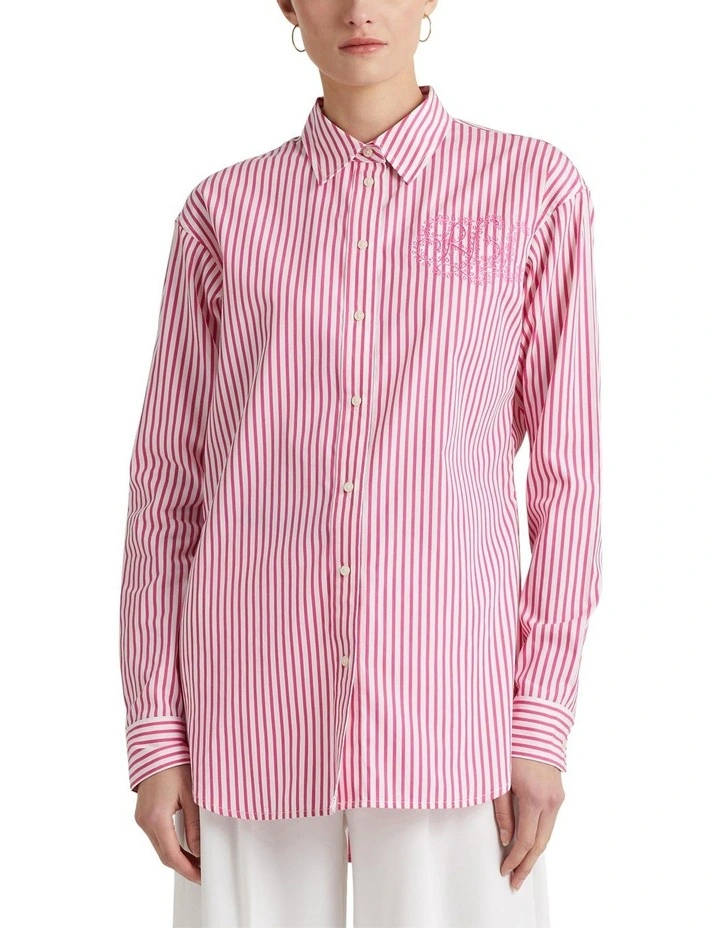 Striped Cotton Broadcloth Shirt in Pink