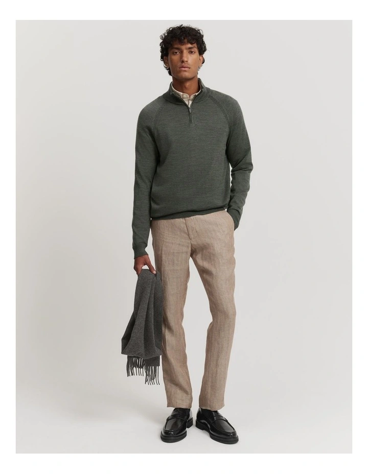 Verified Australian Merino Wool Half Zip Knit in Slate Green