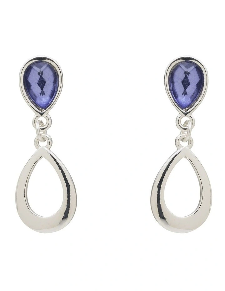 Open Stone Drop Clip On Earrings in Indigo