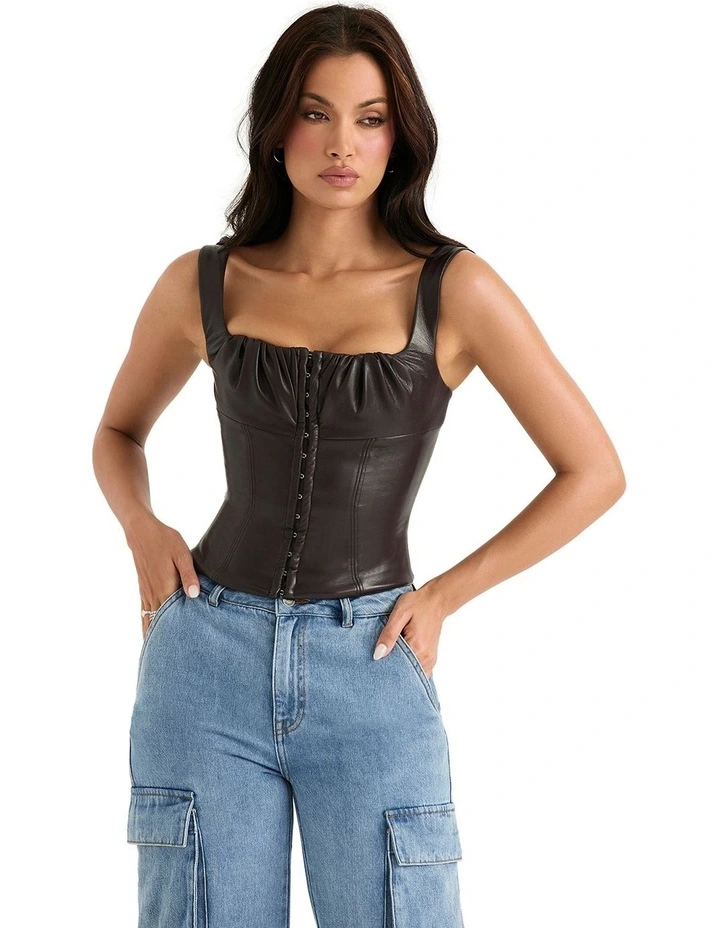 James Vegan Leather Corset in Brown