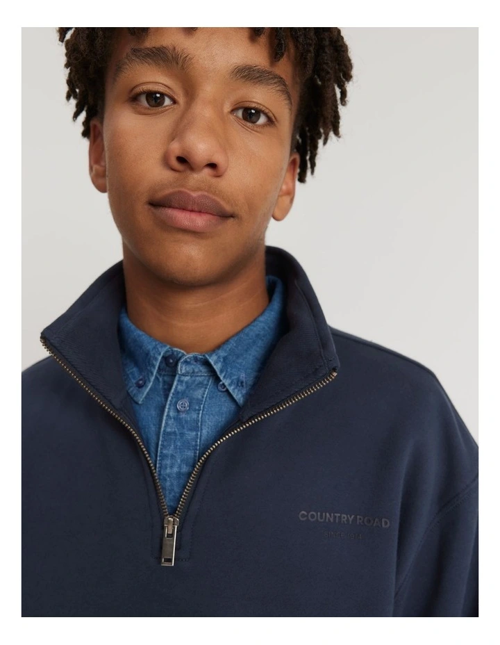 Modern Logo Half Zip Sweat Top in Navy