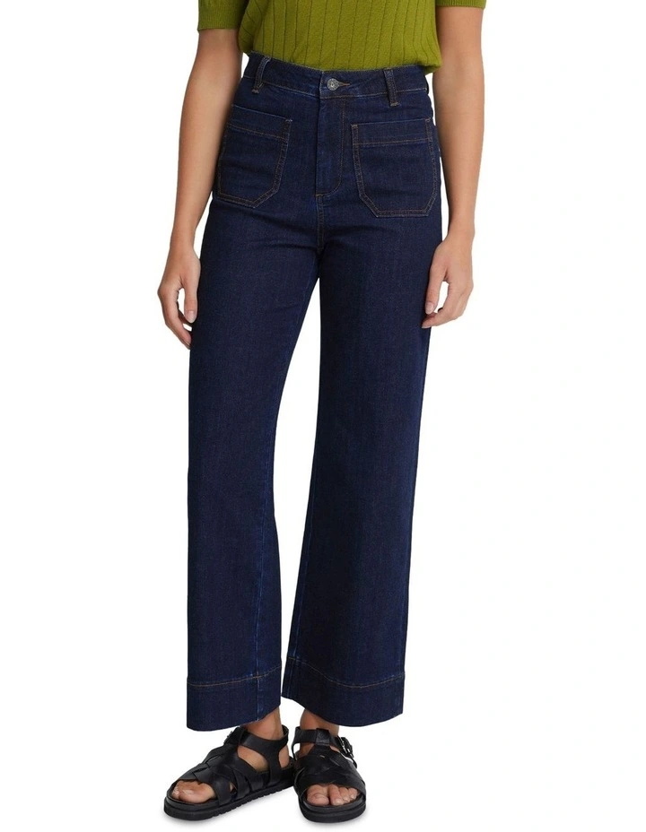 Alexa Patch Pocket Wide Leg Jeans in Dark Blue
