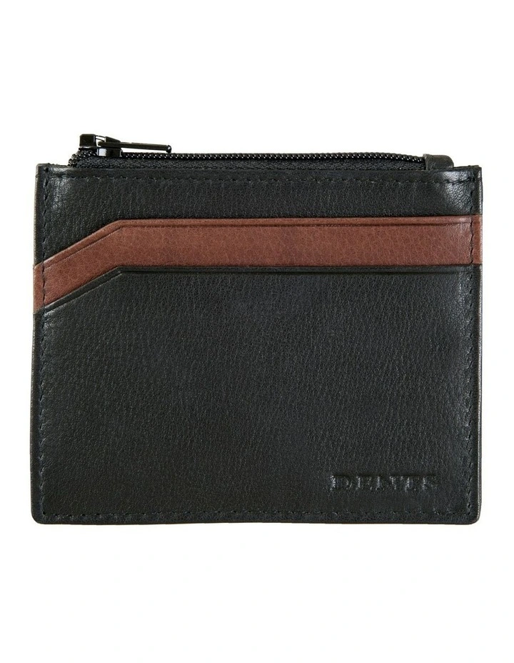 RFID Two-Colour Pebble Grain Leather Card Holder in Black