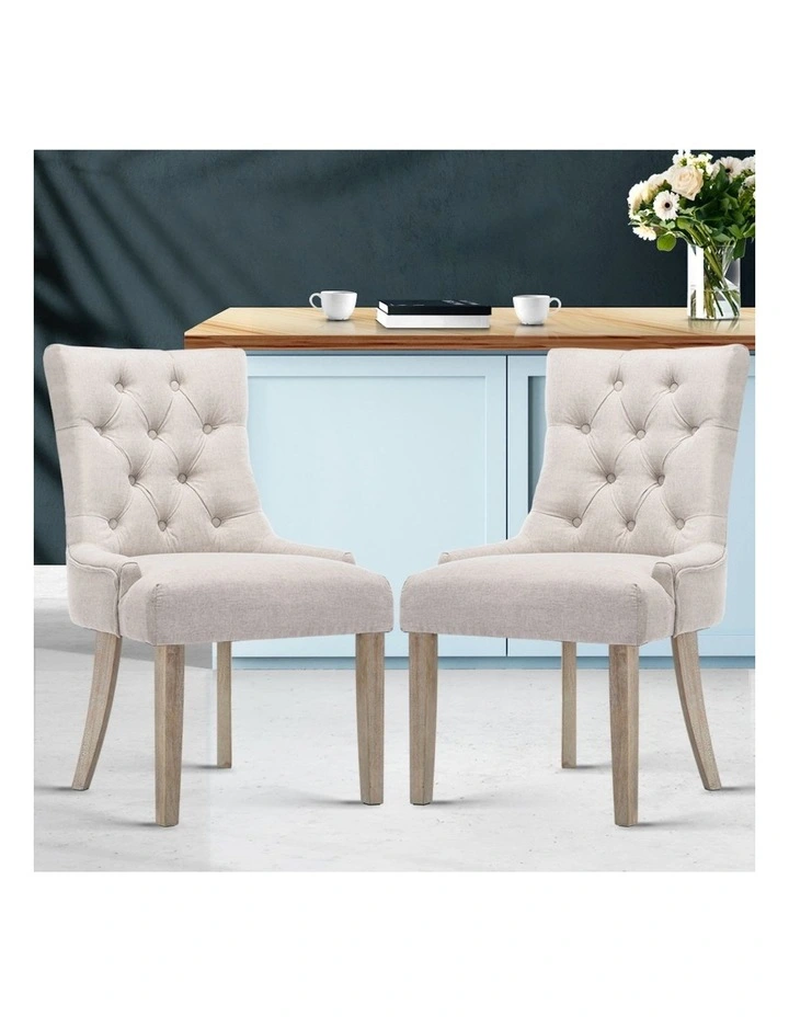 Dining Chairs Chair French Provincial Wooden Fabric Retro 2pc in Cafe Beige