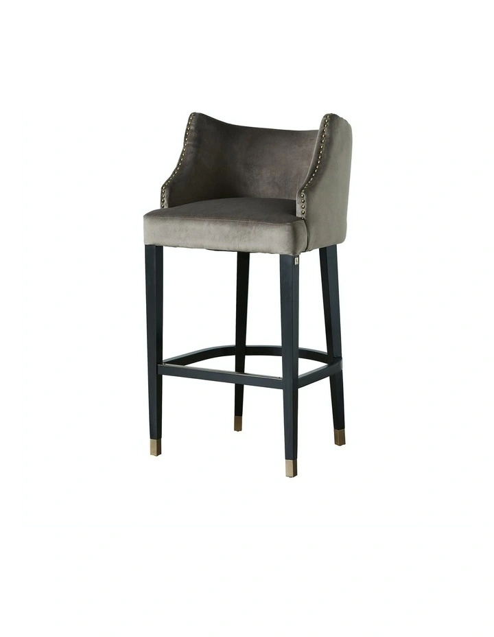 Simone Mushroom Velvet Bar Stool with Gold Studs