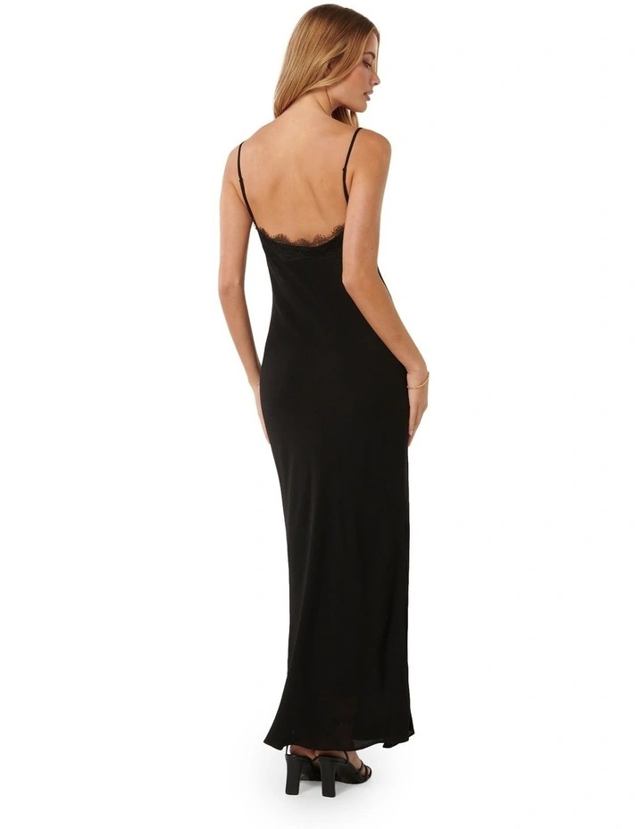 Ainsley Lace Detail Slip Midi Dress in Black