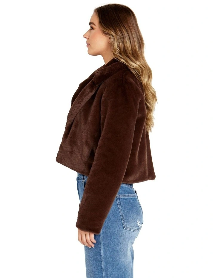 Xanthe Cropped Fur Jacket in Brown