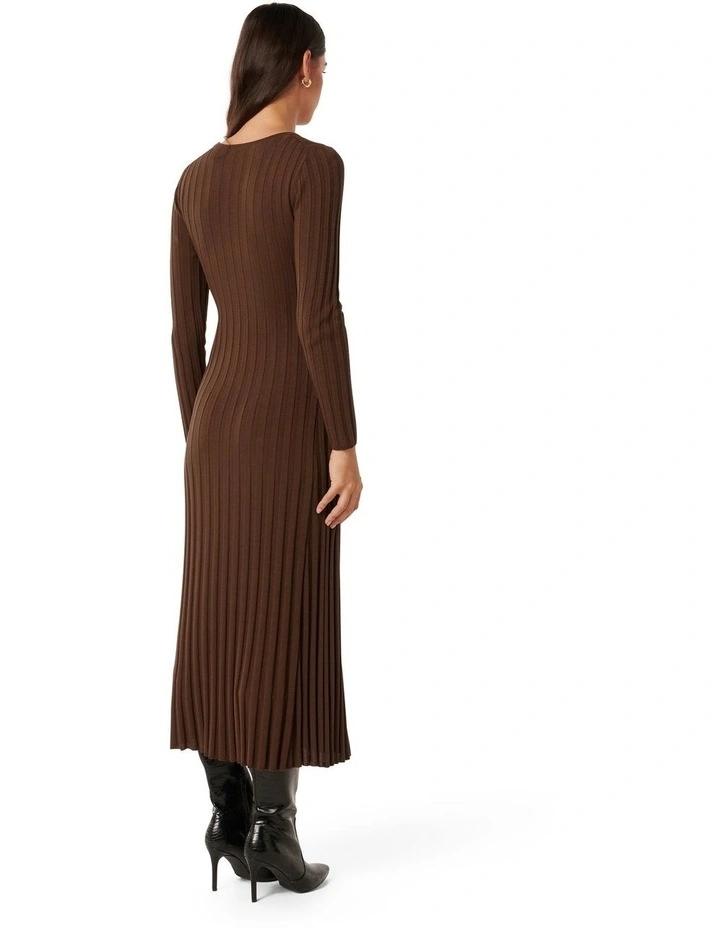 Lyla Crew Neck Detail Knit Dress in Brown