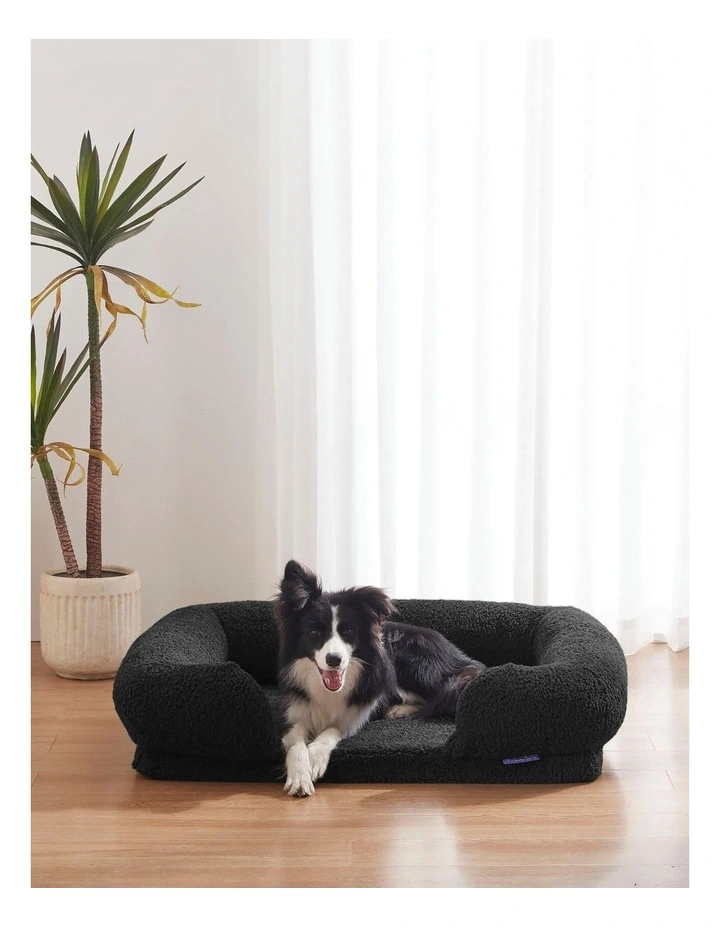 Teddy Fleece Orthopedic Memory Foam Sofa Dog Bed in Charcoal
